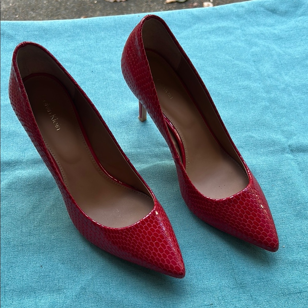 CK Snakeskin Textured Red High Heels